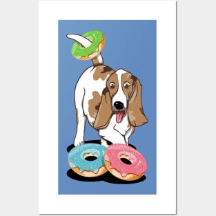 Basset hound eating doughnuts Posters and Art